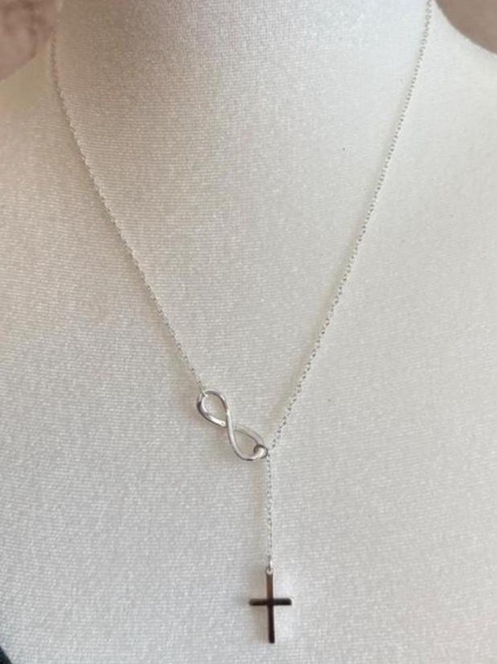 Sterling Silver Infinity Necklace with Cross Pendant